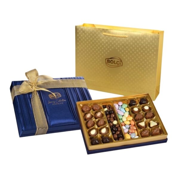 Saten Lacivert Hediye Çikolata Kutu 500 Gr